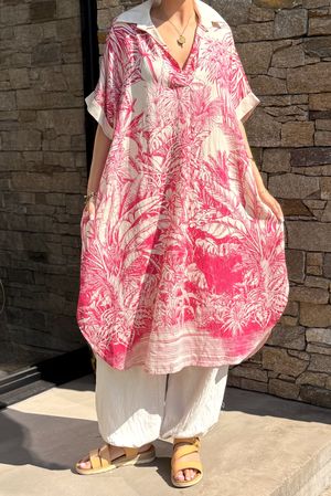 Made in Italy Bengal Jungle Shirt Dress Flamingo